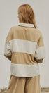 Color Block Rugby Polo Pullover Top in Ivory Taupe - Women's Shorts | Urban Daizy