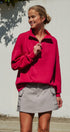 Scuba Knit Half Zip Mock Neck Pullover Sweatshirt in Burgundy - Women's Shorts | Urban Daizy