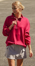 Scuba Knit Half Zip Mock Neck Pullover Sweatshirt in Burgundy - Women's Shorts | Urban Daizy