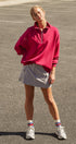 Scuba Knit Half Zip Mock Neck Pullover Sweatshirt in Burgundy - Women's Shorts | Urban Daizy