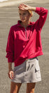 Scuba Knit Half Zip Mock Neck Pullover Sweatshirt in Burgundy - Women's Shorts | Urban Daizy