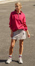Scuba Knit Half Zip Mock Neck Pullover Sweatshirt in Burgundy - Women's Shorts | Urban Daizy