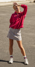 Scuba Knit Half Zip Mock Neck Pullover Sweatshirt in Burgundy - Women's Shorts | Urban Daizy