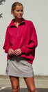 Scuba Knit Half Zip Mock Neck Pullover Sweatshirt in Burgundy - Women's Shorts | Urban Daizy