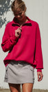 Scuba Knit Half Zip Mock Neck Pullover Sweatshirt in Burgundy - Women's Shorts | Urban Daizy