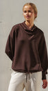 Scuba Cowl Mock Neck Drawstring Sweatshirt in Chocolate Brown - Women's Shorts | Urban Daizy