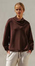 Scuba Cowl Mock Neck Drawstring Sweatshirt in Chocolate Brown - Women's Shorts | Urban Daizy