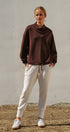 Scuba Cowl Mock Neck Drawstring Sweatshirt in Chocolate Brown - Women's Shorts | Urban Daizy