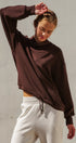 Scuba Cowl Mock Neck Drawstring Sweatshirt in Chocolate Brown - Women's Shorts | Urban Daizy