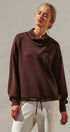 Scuba Cowl Mock Neck Drawstring Sweatshirt in Chocolate Brown - Women's Shorts | Urban Daizy