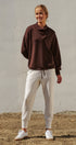 Scuba Cowl Mock Neck Drawstring Sweatshirt in Chocolate Brown - Women's Shorts | Urban Daizy