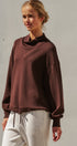 Scuba Cowl Mock Neck Drawstring Sweatshirt in Chocolate Brown - Women's Shorts | Urban Daizy