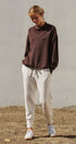 Scuba Cowl Mock Neck Drawstring Sweatshirt in Chocolate Brown - Women's Shorts | Urban Daizy