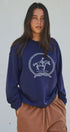 Equestrian Rope Embroidered Crewneck Sweatshirt in Navy - Women's Shorts | Urban Daizy