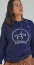 Equestrian Rope Embroidered Crewneck Sweatshirt in Navy - Women's Shorts | Urban Daizy