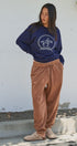 Equestrian Rope Embroidered Crewneck Sweatshirt in Navy - Women's Shorts | Urban Daizy
