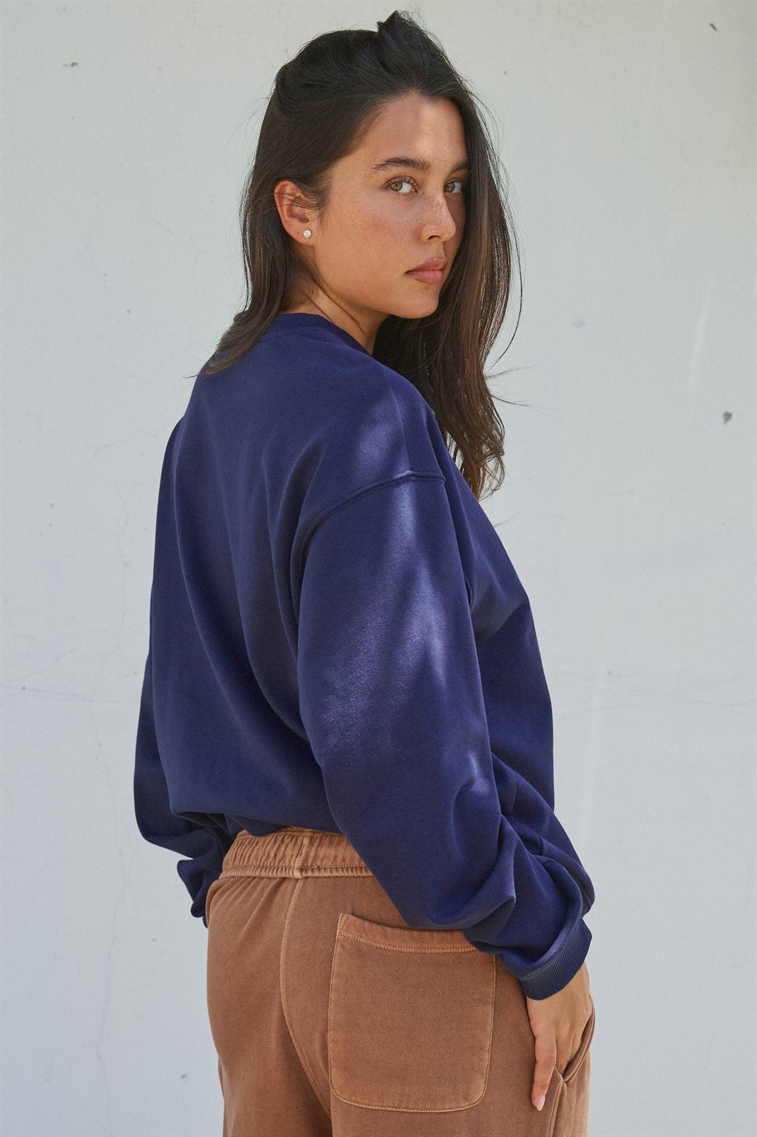 Equestrian Rope Embroidered Crewneck Sweatshirt in Navy - Women's Shorts | Urban Daizy