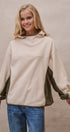 Color Block Fleece Mock Neck Pullover Sweatshirt in Ivory - Women's Sweatshirts & Hoodies | Urban Daizy