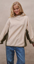Color Block Fleece Mock Neck Pullover Sweatshirt in Ivory - Women's Sweatshirts & Hoodies | Urban Daizy