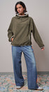 Color Block Fleece Mock Neck Pullover Sweatshirt in Ivory - Women's Sweatshirts & Hoodies | Urban Daizy