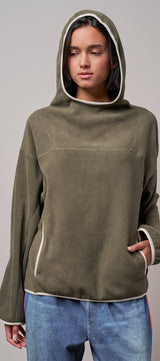 Color Block Fleece Mock Neck Pullover Sweatshirt in Olive - Women's Sweatshirts & Hoodies | Urban Daizy