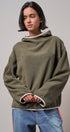 Color Block Fleece Mock Neck Pullover Sweatshirt in Olive - Women's Sweatshirts & Hoodies | Urban Daizy