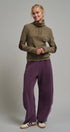 Striped Thermal Cowl Neck Pullover in Olive - Women's Sweatshirts & Hoodies | Urban Daizy