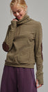 Striped Thermal Cowl Neck Pullover in Olive - Women's Sweatshirts & Hoodies | Urban Daizy