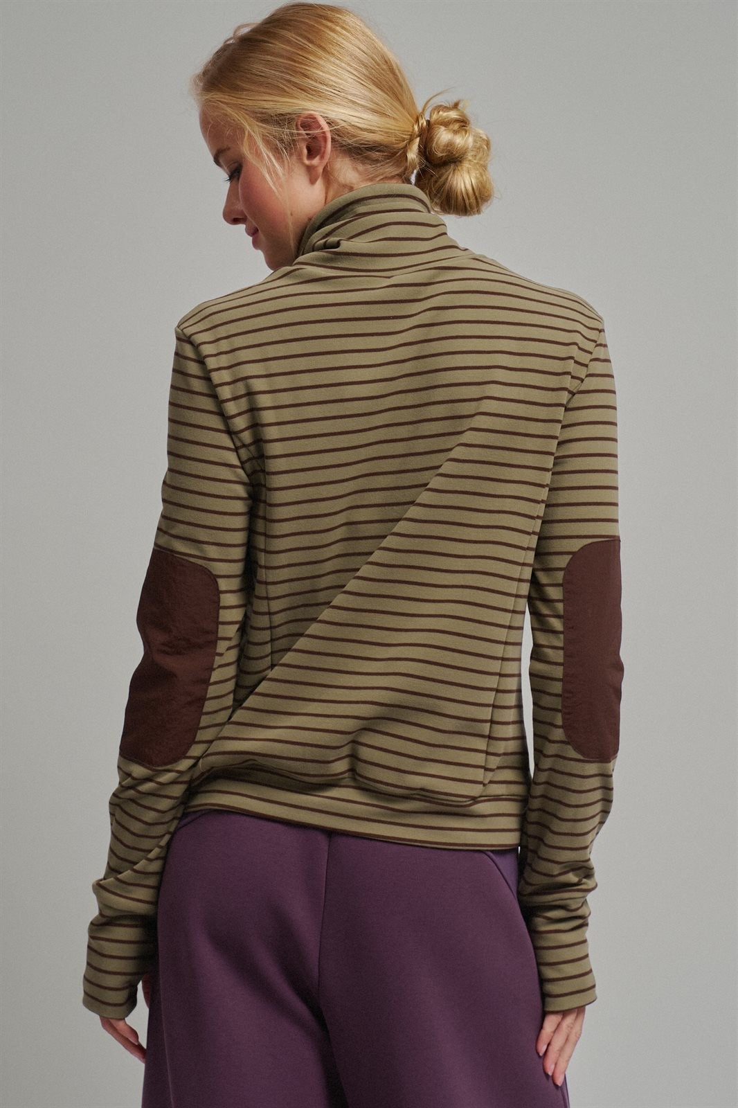 Striped Thermal Cowl Neck Pullover in Olive - Women's Sweatshirts & Hoodies | Urban Daizy