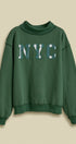 NYC Varsity Patch Mock Neck Sweatshirt in Green - Women's Shorts | Urban Daizy