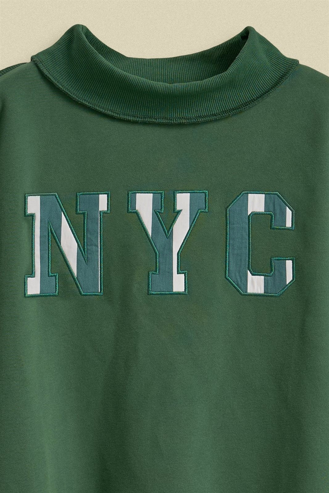 NYC Varsity Patch Mock Neck Sweatshirt in Green - Women's Shorts | Urban Daizy