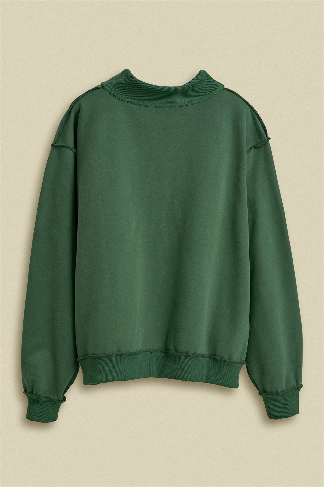 NYC Varsity Patch Mock Neck Sweatshirt in Green - Women's Shorts | Urban Daizy