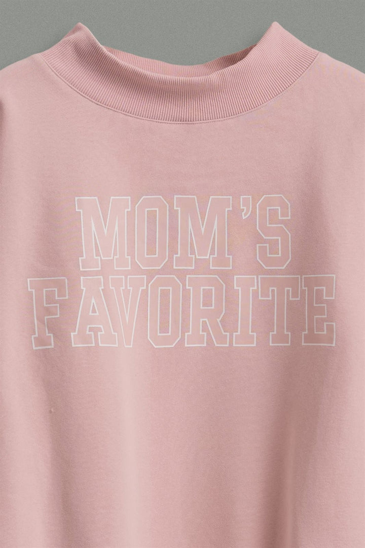 Mom's Favorite Varsity Mock Neck Sweatshirt in Pink - Women's Shorts | Urban Daizy
