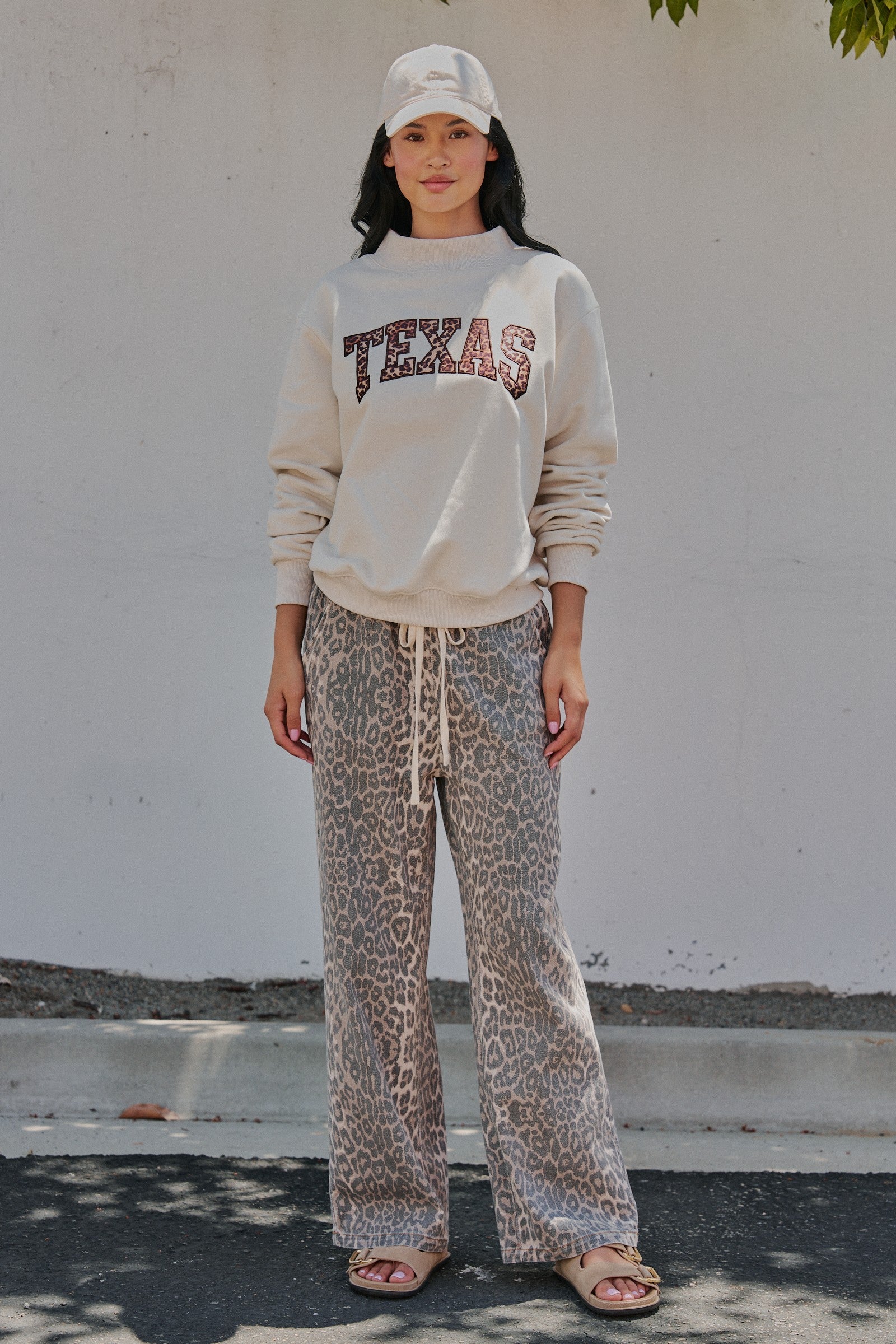 Texas Leopard Mock Neck Sweatshirt in Chalk - Women's Sweatshirts & Hoodies | Urban Daizy