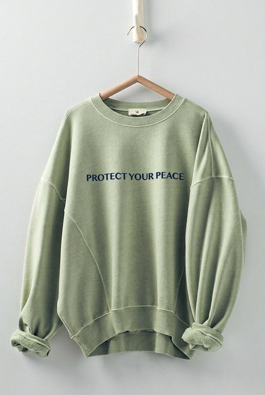 Oversized Affirmation Graphic Pigment Wash Crewneck in Sage Leaf - Women's Sweatshirts & Hoodies | Urban Daizy