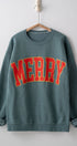 Merry Glitter Graphic Oversized Crewneck in Green - Women's Sweatshirts & Hoodies | Urban Daizy