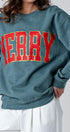 Merry Glitter Graphic Oversized Crewneck in Green - Women's Sweatshirts & Hoodies | Urban Daizy