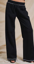 Cotton Wide-Leg Sweatpants with Contrast Stitching in Black - Women's Fashion | Urban Daizy