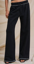 Cotton Wide-Leg Sweatpants with Contrast Stitching in Black - Women's Fashion | Urban Daizy