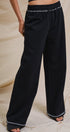 Cotton Wide-Leg Sweatpants with Contrast Stitching in Black - Women's Fashion | Urban Daizy