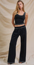 Cotton Wide-Leg Sweatpants with Contrast Stitching in Black - Women's Fashion | Urban Daizy