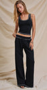 Cotton Wide-Leg Sweatpants with Contrast Stitching in Black - Women's Fashion | Urban Daizy