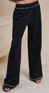 Cotton Wide-Leg Sweatpants with Contrast Stitching in Black - Women's Fashion | Urban Daizy