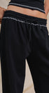 Cotton Wide-Leg Sweatpants with Contrast Stitching in Black - Women's Fashion | Urban Daizy