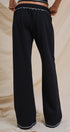 Cotton Wide-Leg Sweatpants with Contrast Stitching in Black - Women's Fashion | Urban Daizy