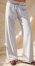 Cotton Wide-Leg Sweatpants with Contrast Stitching in Chalk - Women's Fashion | Urban Daizy