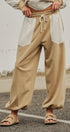Color Block French Terry Drawstring Joggers in Ivory Taupe - Women's Fashion | Urban Daizy