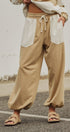 Color Block French Terry Drawstring Joggers in Ivory Taupe - Women's Fashion | Urban Daizy