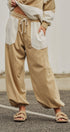 Color Block French Terry Drawstring Joggers in Ivory Taupe - Women's Fashion | Urban Daizy