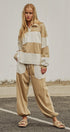 Color Block French Terry Drawstring Joggers in Ivory Taupe - Women's Fashion | Urban Daizy